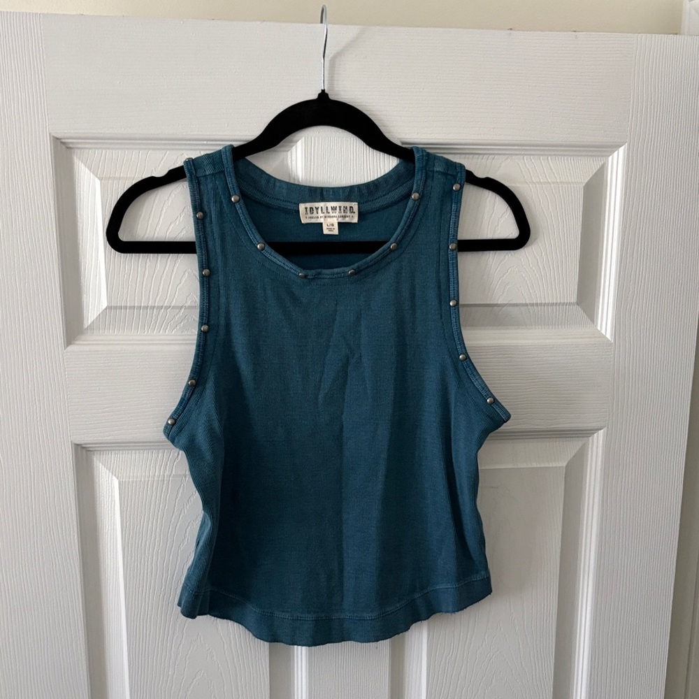 Idyllwind Teal Tank Top with Stud Accents